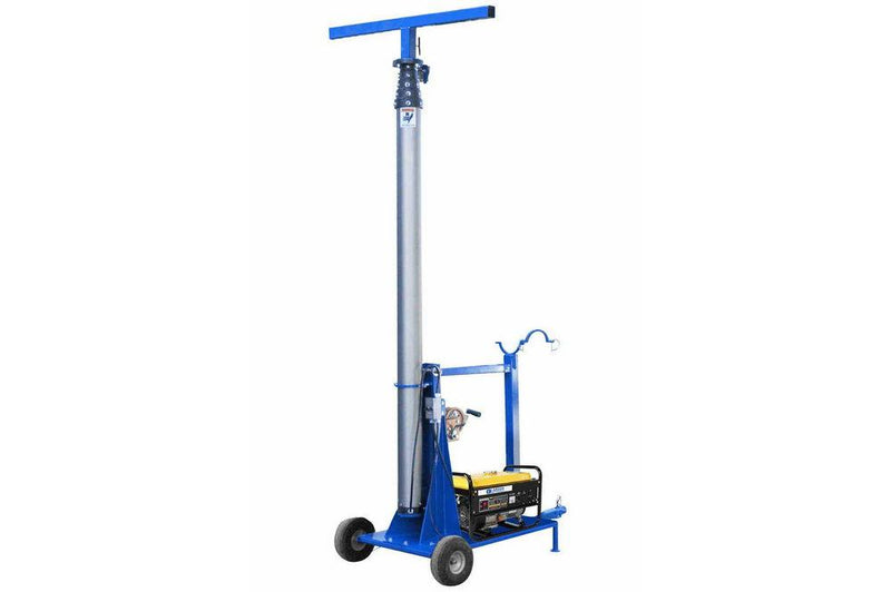 20' Pneumatic Gas Powered Tower - Wheeled Cart Base - 8'-20' Light Mast - Retractable Outriggers