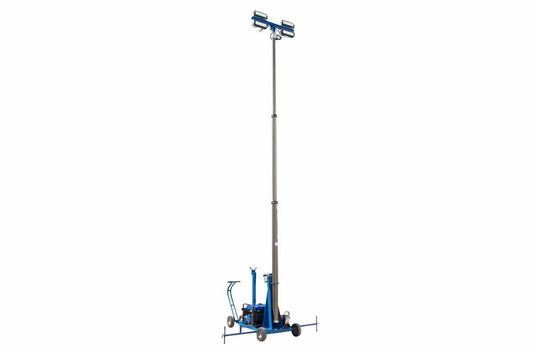 640 Watt Pneumatic Light Tower Cart w/ 4000VA Generator - 12 Hour Runtime - Four 160 Watt LED Lights - (4) Corner Pickeyes