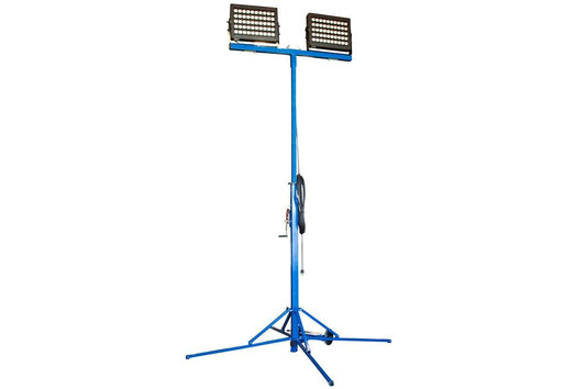 1000 Watt Work Area LED Light Tower - Quadpod Mount - 12-20' Height - Temporary Construction Lighting