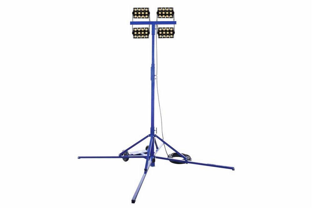 400W Work Area LED Light Tower - Quadpod Mount - 7-12' - Temporary Construction Lighting - 50ft Cord