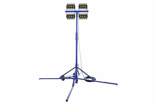 400W Work Area LED Light Tower - Quadpod Mount - 7-12' - Temporary Construction Lighting - 50ft Cord