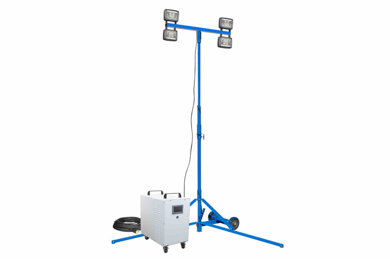 Larson 200W Rechargeable LED Tripod Light - 7' to 12' - (4) Lamps - 4kWh Li-ion Battery - 12+ Hrs Runtime