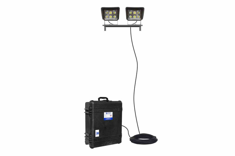 Larson 120W Rechargeable LED Light - (2) Lamps - 1,500Wh Li-ion Battery - Portable Storm Case - Wall Mount