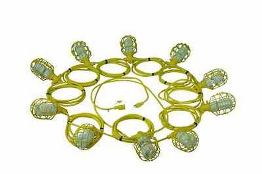 260W Temporary Construction 100' String Light - (10) 26W CFL Lamps - 25' Whip - 220-240VAC 50 Hz