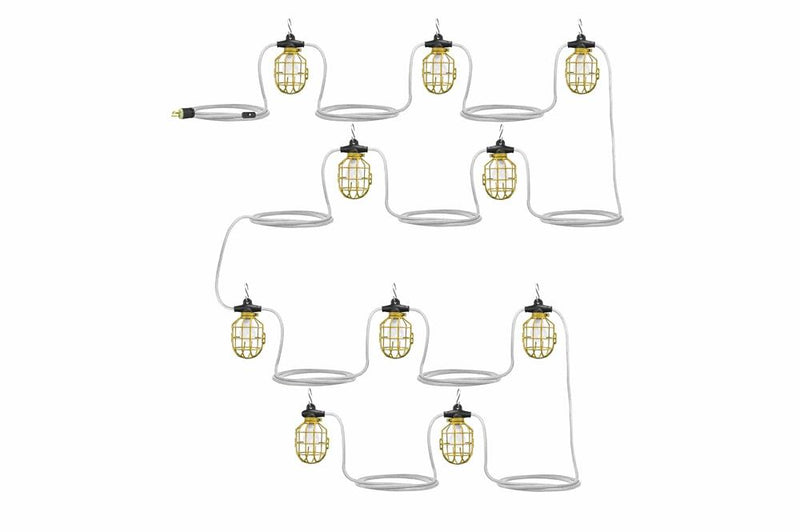 61' Industrial String Light - 120V - (10) Lamp Sockets - On/Off Rocker Switch - 12/3 SEOOW White String