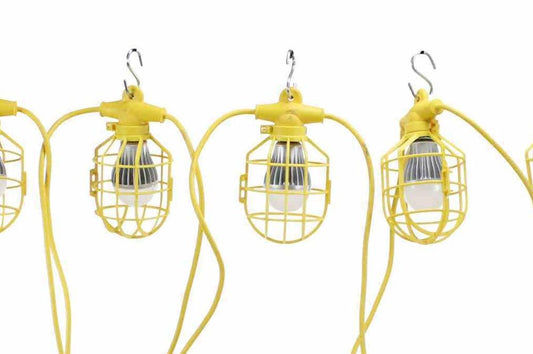 300ft Temporary String Light - Thirty LED Work Lamps - 300 Watt LED Stringer - 12/3 SJTW -Twist Lock