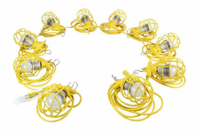 150ft Temporary Construction String Light - 15 LED Work Lamps - 150 Watt LED Stringer - 12/3 SJTW