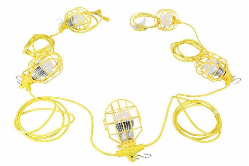 65ft Temporary Construction String Light - (5) 26W CFL Work Lamps - 130W Stringer - 25' Whip