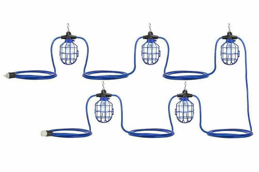 50' Temporary Tunnel String Light - 5 LED Work Lamps - 277V - 12/4 SJTW Cable - L7-20 Twist Lock End