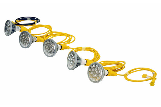 Larson 125 Watt Temporary Construction String Light - 5 LED PAR 38 Work Lights - 120-277V -  12/3 SJTW