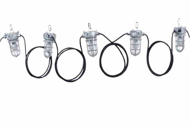 240' Work Area Mining String Light - 14 LED Work Lamps - 240V - 10/4 SOOW Cable - Daisy Chain