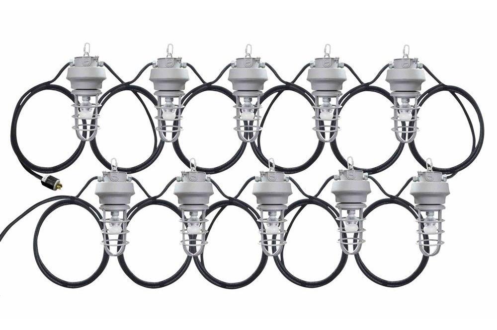 200' Temporary Tunnel String Light - 20 LED Work Lamps - 480V - 10/5 SOOW Cable - MSHA