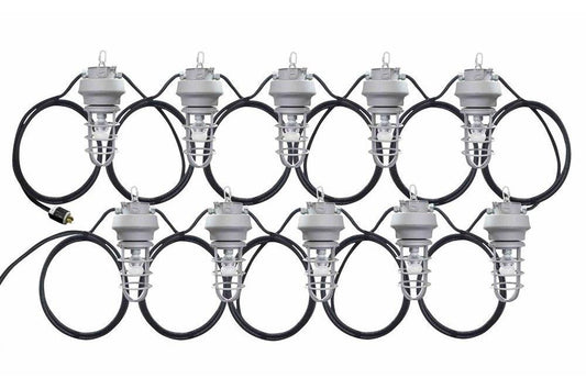 200' Temporary Tunnel String Light - 20 LED Work Lamps - 480V - 10/5 SOOW Cable - MSHA