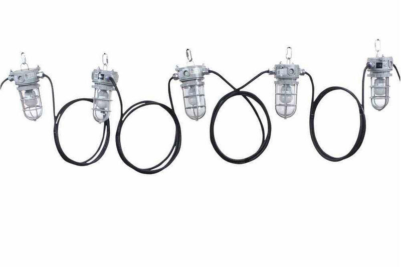 52' Work Area Mining String Light - 4 LED Work Lamps - 240V - 10/4 SOOW Cable - Daisy Chain