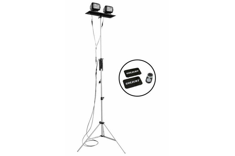 Portable Telescoping Light Tower - Dual Remote Control Spotlights - 120-277VAC - Extends 3.5' to 10'