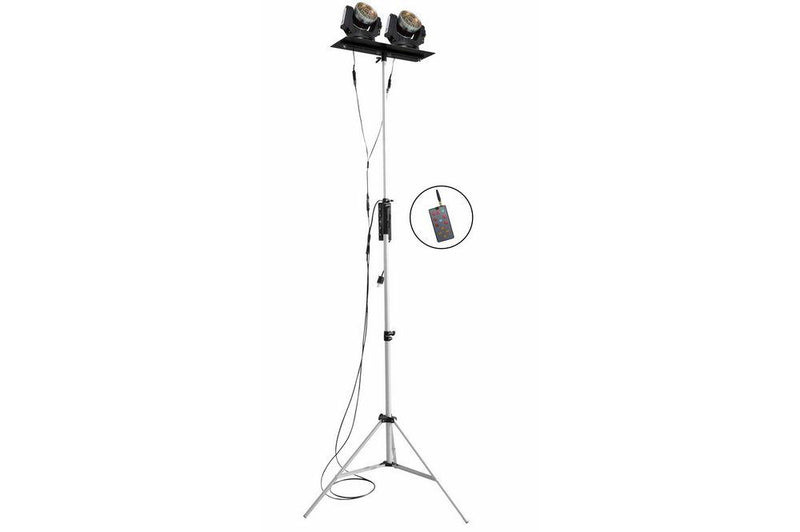 Portable Telescoping Light Tower - Dual Remote Control LED Spotlights - 120-277VAC - 3.5' to 10'