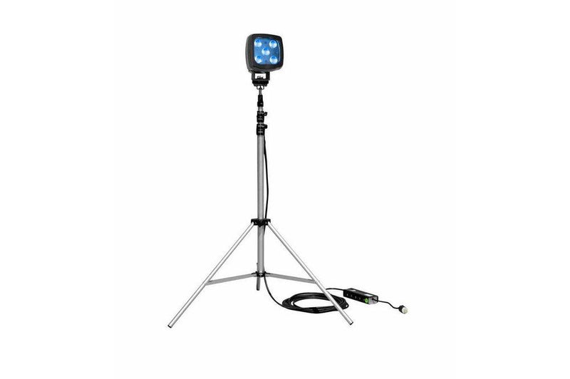 25W Blue LED Spotlight - 3.5-10' Aluminum Tripod - 2250 Lumens - IP67 - 120-277V AC - 25' SOOW