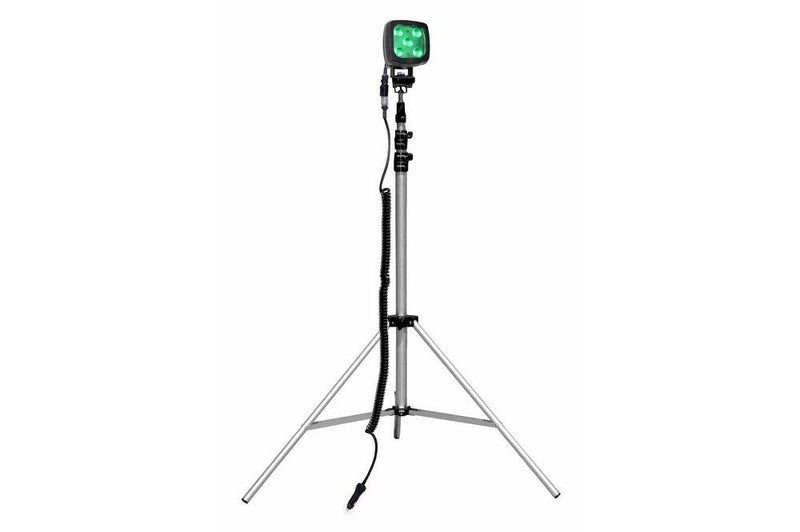 25W Green LED Spotlight - 3.5-10' Aluminum Tripod - 2250 Lumens - IP67 - 9-60VDC - 16' Cord w/ Plug