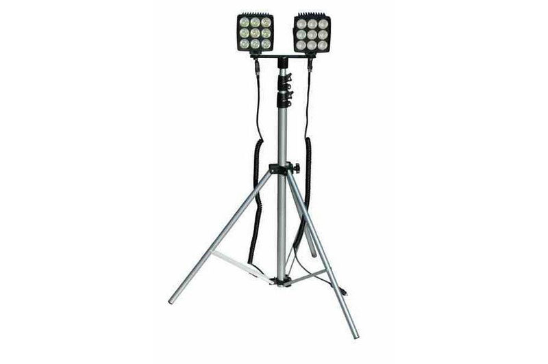 180W LED Lights on Telescoping Tripod - 3.5' to 10' - 14,400 Lumen - DC Power via Battery Clamps