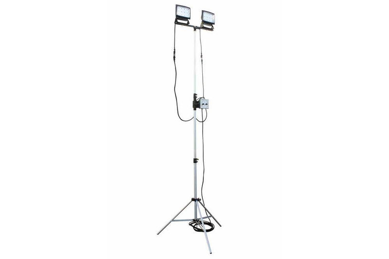 2, 40-Watt LED Flood Lights on Telescoping Tripod - Extends 3.5' to 10' - 120VAC - 25' SOOW Cord