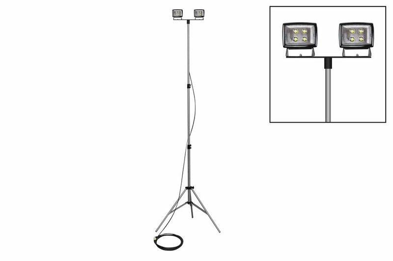 100W LED Flood Lights on Telescoping Tripod - Extends 3.5' to 10' - (2) LED Lamps - 25' Cord