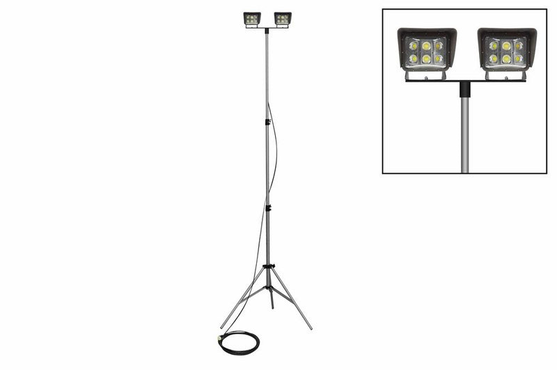 120W LED Flood Lights on Telescoping Tripod - Extends 3.5' to 10' - (2) LED Lamps - 25' Cord