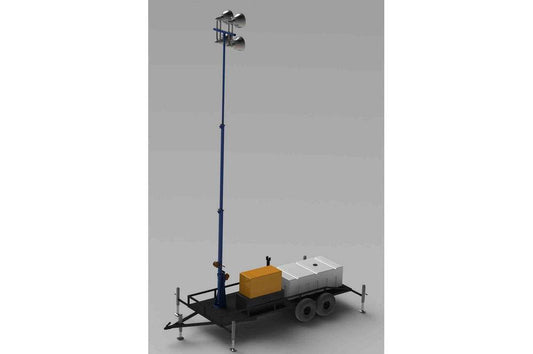 30' 3-Stage Light Mast on 10' Trailer - 4x1,000 Watt LED Lights - 11kW Diesel Genset -Extends to 30'