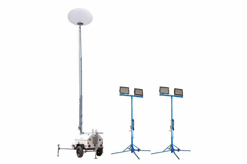 20' Telescoping Balloon LED Tower w/ 20kW Generator - (2) 12' Portable LED Quadpods, Spare Tire