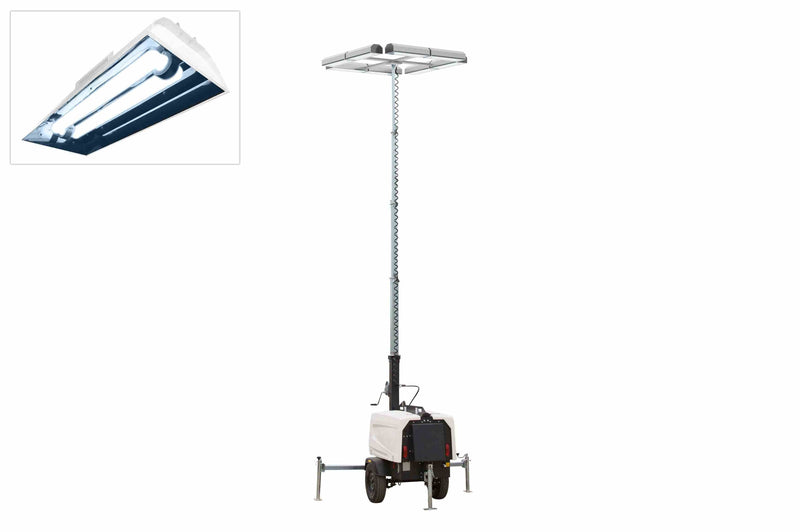 Larson 30' Portable Grow Light Tower - 14' to 30' Mast - (8) Magnetic Induction Lamps, Blue/Red Spectrum - Diesel Generator