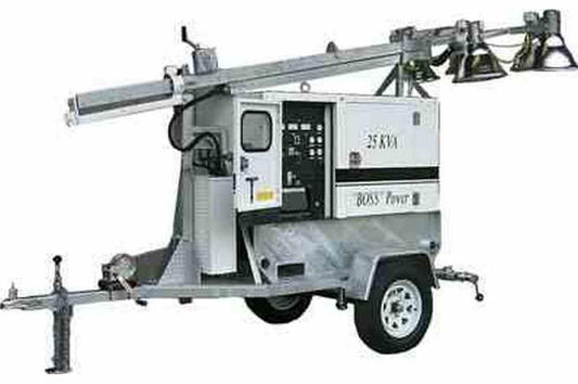 Diesel Engine Powered Light Tower- 25' Mast - 6kW Generator - (4) LED Fixtures