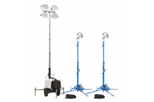 8000W Mobile 30' Light Tower w/ Diesel Generator - 220V 50Hz - 47 Gallon Tank- (4) 1000W MH Fixtures