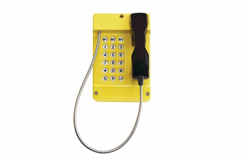 Weatherproof Phone w/ Dial Pad - 18 Buttons, Analog - Steel Cord - Yellow/IP65