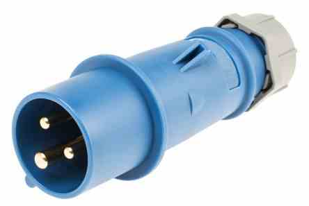 Larson 16A Weatherproof Industrial Pin and Sleeve Plug - 2 Pole 3 Wire - 230V AC - IEC 60309/IP44 - Blue