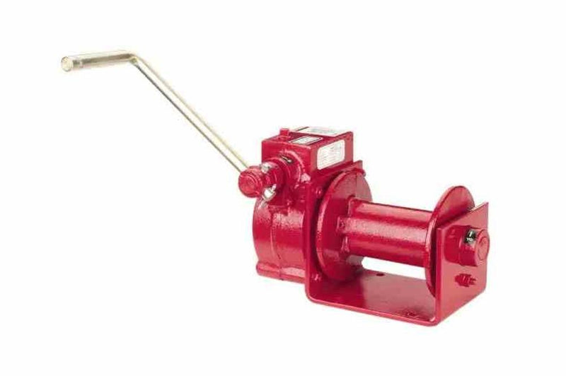 Worm Gear Hand Crank Winch - 2000 lbs Line Pull Capacity - 1/4" Cable Diameter - Red