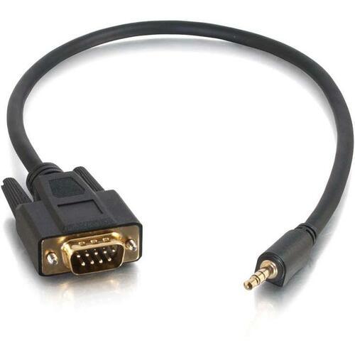 C2G Velocity Serial Cable - 1.5 ft Serial Data Transfer Cable for Projector - First End: 1 x DB-9 Male Serial - Second End: 1 x Mini-phone Male Stereo Audio - Black