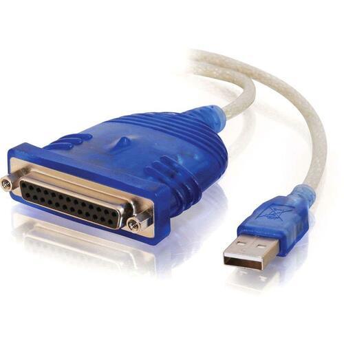 C2G USB to DB25 IEEE-1284 Parallel Printer Adapter Cable - DB-25 Female, Type A Male USB - 1.83m - Blue