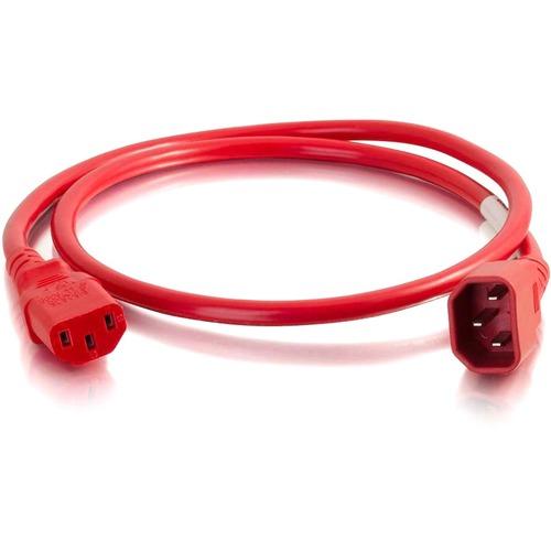 C2G 10ft 14AWG Power Cord (IEC320C14 to IEC320C13) -Red - 250 V AC / 15 A - Red - 10 ft Cord Length
