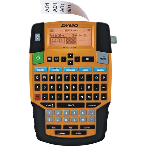 Dymo Rhino 4200 Soft Case Labelmaker Kit - Label, Tape - 0.25" (6.35 mm), 0.37" (9.40 mm), 0.50" (12.70 mm), 0.75" (19.05 mm) - Battery - Lithium Ion (Li-Ion) - Battery Included - Yellow - QWERTY, Barcode Printing - for Factory, Industry