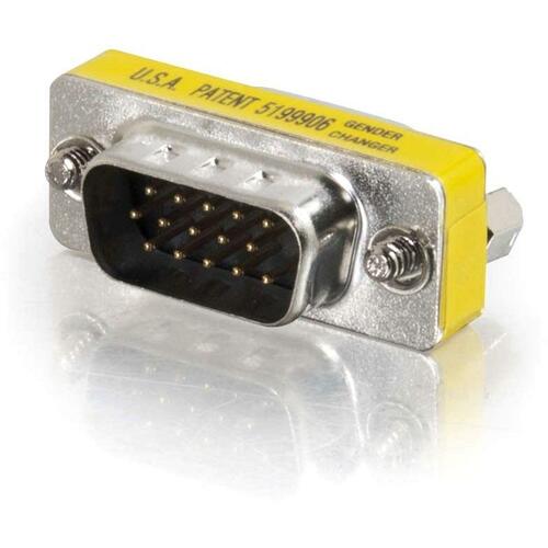 C2G HD15 VGA M/F Mini Port Saver Adapter - 1 x HD-15 Male - 1 x DB-15 Female - Silver, Yellow