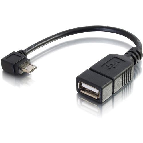C2G 6in Mobile Device USB Micro-B to USB Device OTG Adapter Cable - 6" USB Data Transfer Cable for Flash Drive, Mouse, Keyboard, Cellular Phone, Tablet PC - First End: 1 x Type A Female USB - Second End: 1 x Type B Male Micro USB - Shielding - Gold-flash