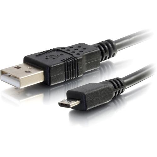 C2G 0.3m USB 2.0 A Male to Micro-USB B Male Cable (1ft) - 1 ft USB/USB-B Data Transfer Cable for GPS Receiver, PDA, Camera, Cellular Phone, Smartphone, Tablet - First End: 1 x Type A Male USB - Second End: 1 x Type B Male Micro USB - 480 Mbit/s - Black