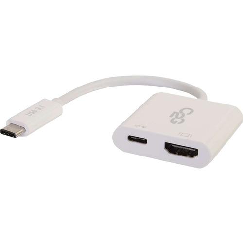 C2G USB-C To HDMI Audio/Video Adapter Converter With Power Delivery - White - Type C - 1 x HDMI, HDMI