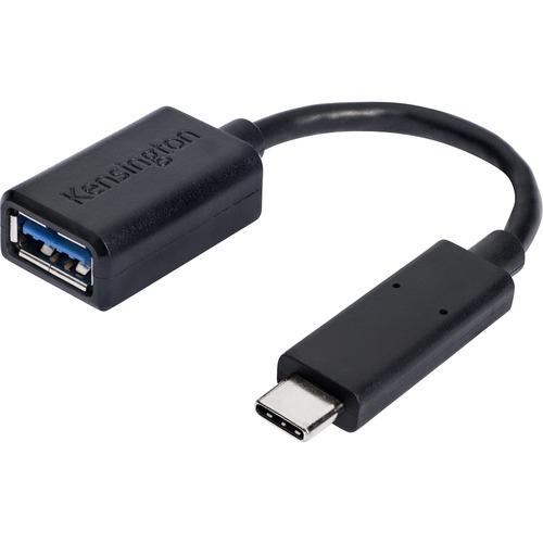 Kensington CA1000 USB-C to USB-A Adapter - USB Data Transfer Cable for Smartphone, Hard Drive, Tablet, Keyboard/Mouse - First End: 1 x Type A Female USB - Second End: 1 x Type C Male USB - 5 Gbit/s - Black - 1 Each