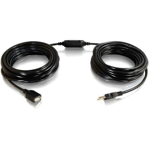 C2G 25ft USB A Male to Female Active Extension Cable (Center Booster Format) - 25 ft USB Data Transfer Cable - First End: 1 x Type A Male USB - Second End: 1 x Type A Female USB - Extension Cable - Black