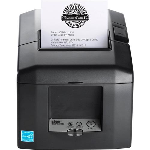 Star Micronics TSP654IIBI2-24OF GRY US Desktop Direct Thermal Printer - Monochrome - Receipt Print - Bluetooth - 3.15" Print Width - 300 mm/s Mono - 203 dpi - 3.15" (80 mm) Label Width