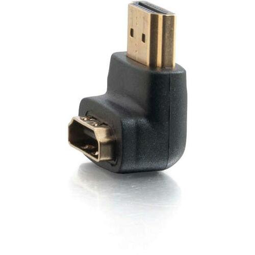 C2G HDMI Male to HDMI Female 90Â° Adapter - 1 x Type A Male Digital Audio/Video - 1 x Type A Female Digital Audio/Video - Gold Connector - Black