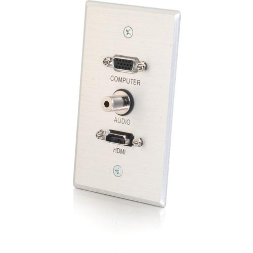 C2G NEW!! Single Gang HDMI, HD15 VGA, and 3.5mm Wall Plate Brushed Aluminum - 1-gang - Brushed Aluminum - Aluminum - 1 x HDMI Port(s) - 1 x Mini-phone Port(s) - 1 x VGA Port(s)