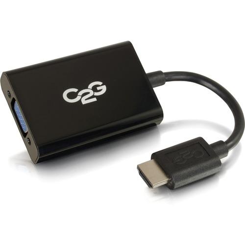 C2G HDMI Male to VGA and Stereo Audio Female Adapter Converter Dongle - 8" HDMI/Mini-phone/VGA A/V Cable for Audio/Video Device, Monitor, Notebook - First End: 1 x HDMI Male Digital Audio/Video - Second End: 1 x HD-15 Female VGA, Second End: 1 x Mini-pho
