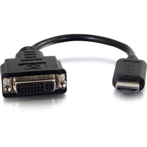 C2G HDMI Male to Single Link DVI-D Female Adapter Converter Dongle - 8" DVI-D/HDMI Video Cable for Video Device, Notebook, Monitor - First End: 1 x HDMI Male Digital Audio/Video - Second End: 1 x DVI-D (Single-Link) Female Digital Video - Shielding - Bla