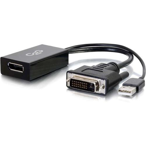 C2G DVI to DisplayPort Adapter Converter - DisplayPort/DVI/USB Video Cable for Video Device, Projector, Monitor, Graphics Card - First End: 1 x Type A Male USB, First End: 1 x DVI-D (Dual-Link) Male Digital Video - Second End: 1 x DisplayPort Female Digi